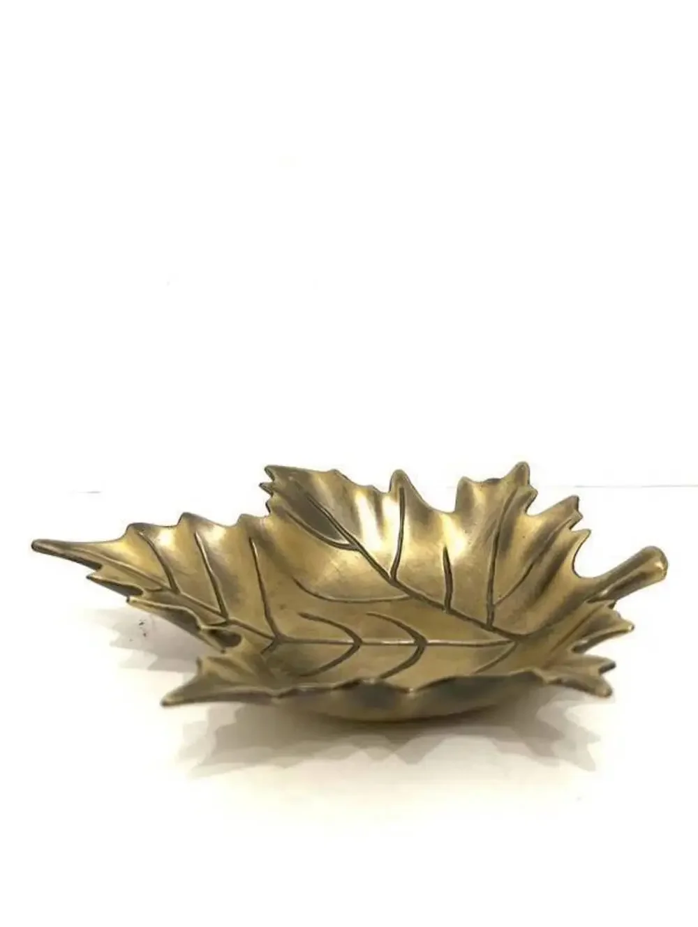 Vintage Brass Leaf Shaped Decorative Dish Jewelry Tray